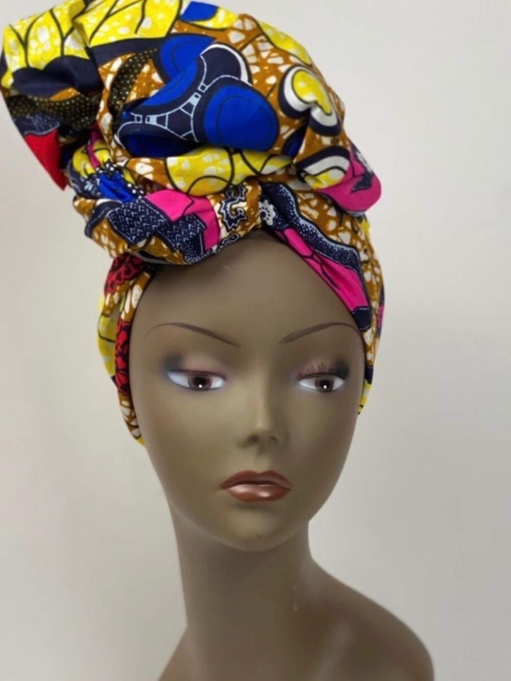 Vibrant Multicolor African Print Headwrap - Yellow, Blue & Pink